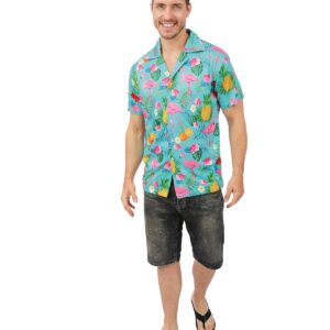 P'TIT CLOWN - Chemise Summer Adulte - Manches Courtes - Déguisement Summer, Eté, Aloha, Vacances, Carnaval, Festival, Soirées à Thèmes (Bleu, S-M)