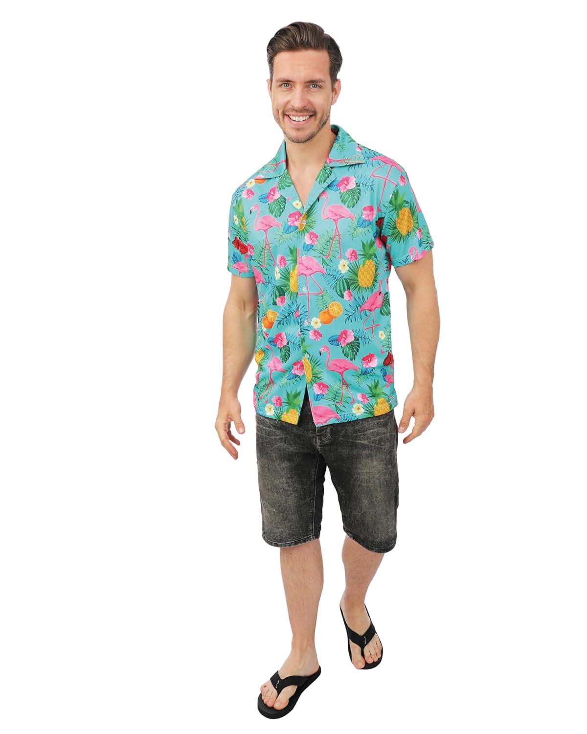 P'TIT CLOWN - Chemise Summer Adulte - Manches Courtes - Déguisement Summer, Eté, Aloha, Vacances, Carnaval, Festival, Soirées à Thèmes (Bleu, S-M)