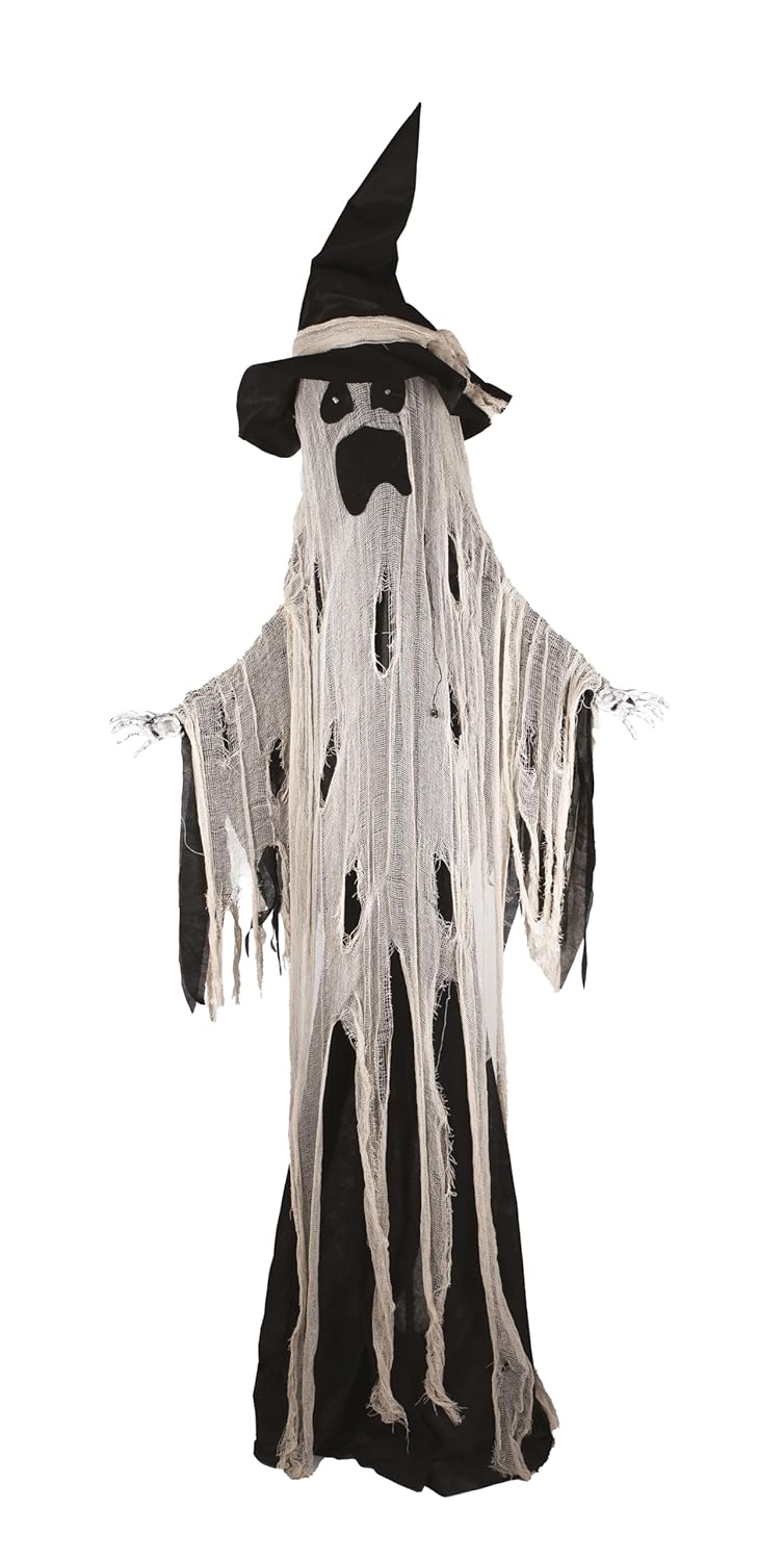 P'tit Clown - Automate Halloween Animé - Animatroniques Fantôme - Animatronics Sonore et Lumineux Décoration Effrayante - Piles Non incluses (Vieux Fantôme Grincheux sur Pieds, 210 cm)