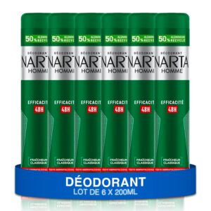 NARTA - Déodorant Homme - Fraîcheur Classique Spray Efficacité 48h - lot de 6x200ml