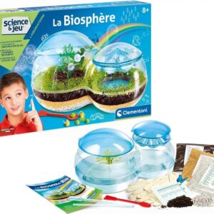 Clementoni - Science et Jeu : La Biosphère - 8 ans + Assemble ta Biosphère - Cycle de l'eau Croissance des Plantes - Inclus Graines de Trèfle + Liseron - Jeu Éducatif Scientifique - Idee Cadeau Nature