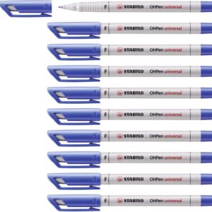 STABILO OHPen - Marqueur - Lot x 10 stylos marqueurs - Bleu (encre non-permanente/pointe fine 0,7mm)
