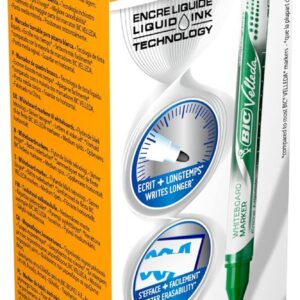 BIC Velleda - Feutres pour Tableau Blanc Effaçables à Sec avec Pointe Conique Large - Vert, Boîte de 12