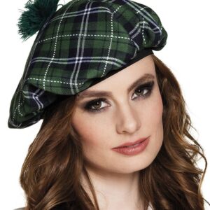 Boland - Barett Mrs. Tartan, Elastique, Bonnet écossais, Chapeau, Ecosse, Highlands, Costume, Carnaval, Fête à thème, Vert