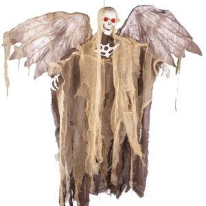 P'TIT CLOWN - 23025 - Automate Halloween - Animatronique Squelette Ange déchu à Suspendre - Animatronics - Animé, Sonore, Lumineux - 130 cm - Fonctionne avec 3 Piles AA (Non incluses)