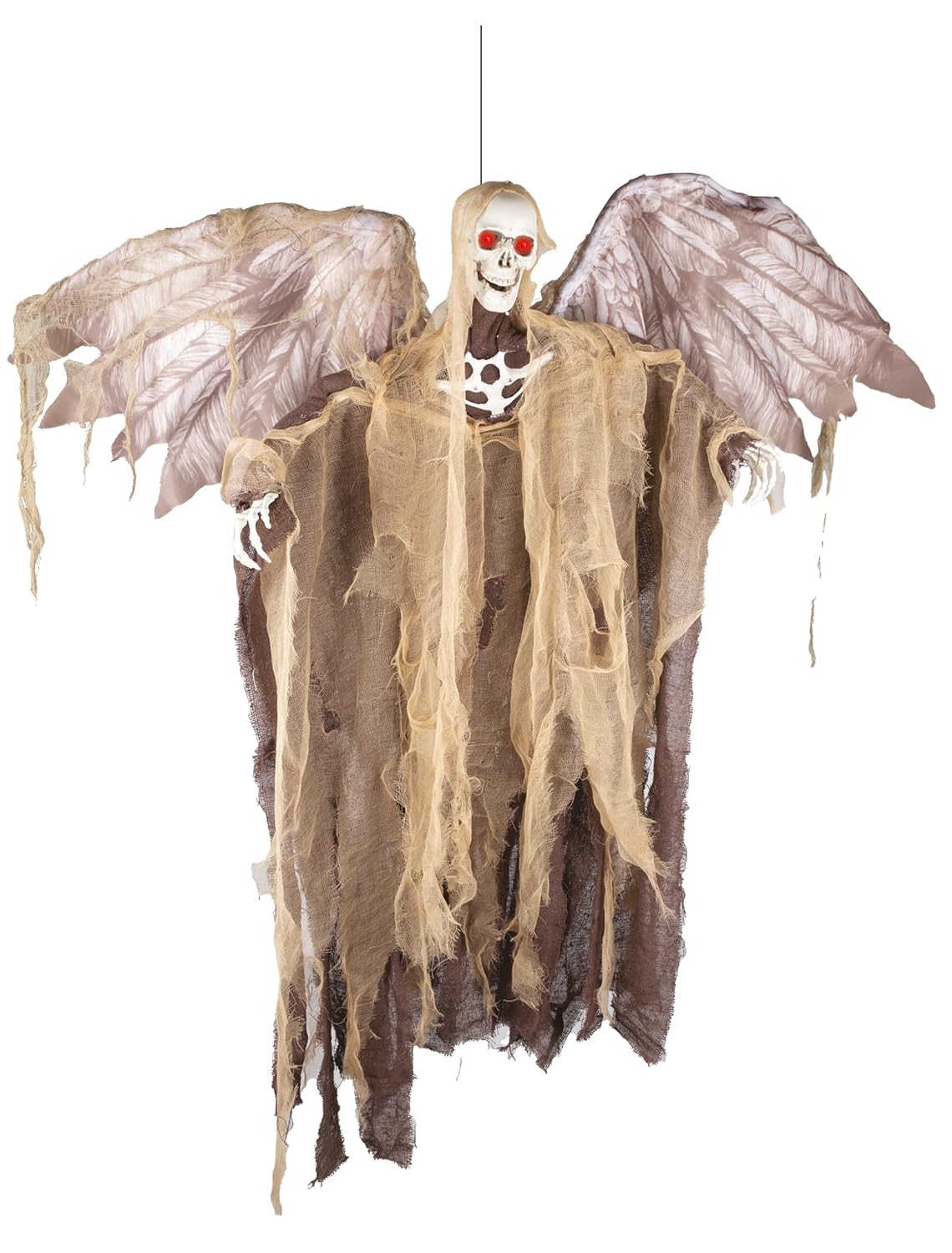 P'TIT CLOWN - 23025 - Automate Halloween - Animatronique Squelette Ange déchu à Suspendre - Animatronics - Animé, Sonore, Lumineux - 130 cm - Fonctionne avec 3 Piles AA (Non incluses)