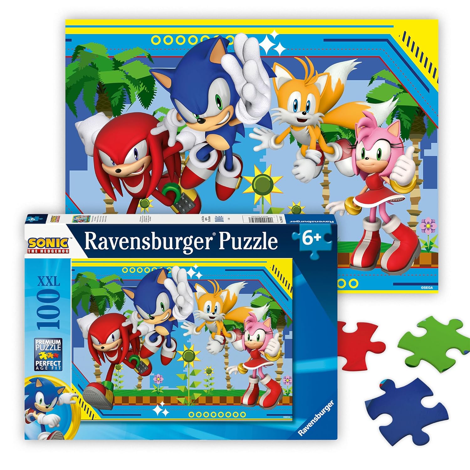 Ravensburger - Puzzle pour Enfants - 100 pièces XXL - Knuckles, Sonic, Tails et Amy/Sonic - Dès 6 Ans - Puzzle de qualité supérieure - Carton épais et résistant - Sonic - 12001134
