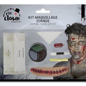 P'TIT CLOWN - 20705 - Kit de Maquillage Halloween - Zombie avec Cicatrice - Adulte - Make-up - Peinture Visage - Lavable - Non Toxique - Déguisement - Cosplay