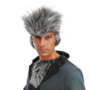 P'TIT CLOWN - 23578 - Perruque Loup-Garou - Cheveux Synthétiques - Parfaite pour Déguisement Halloween, Carnaval, Fêtes Costumées et Évènements à Thème - Sans Colle - Gris
