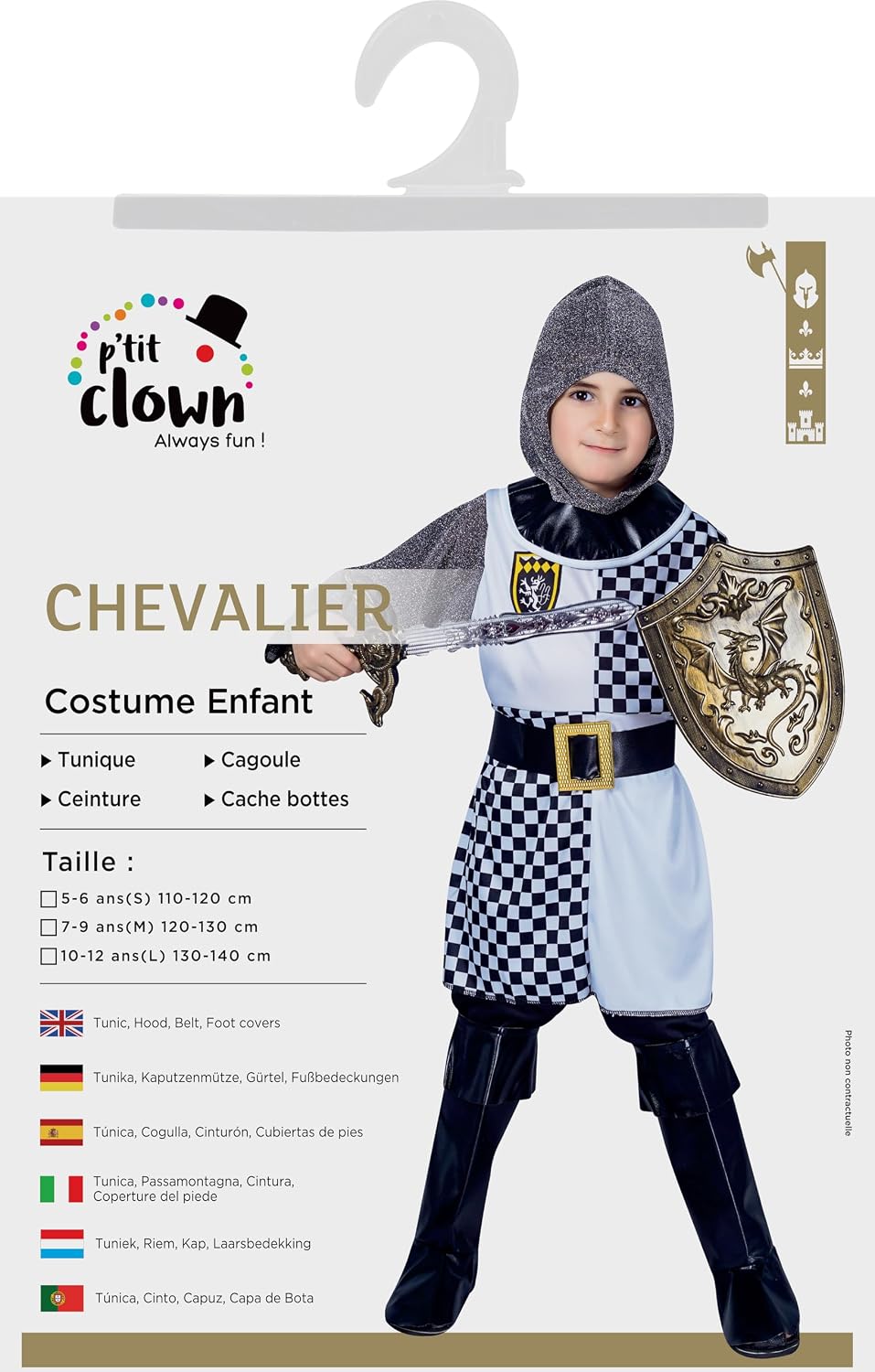 P'TIT CLOWN — Costume de chevalier enfant rouge 5-6 ans – Image 4