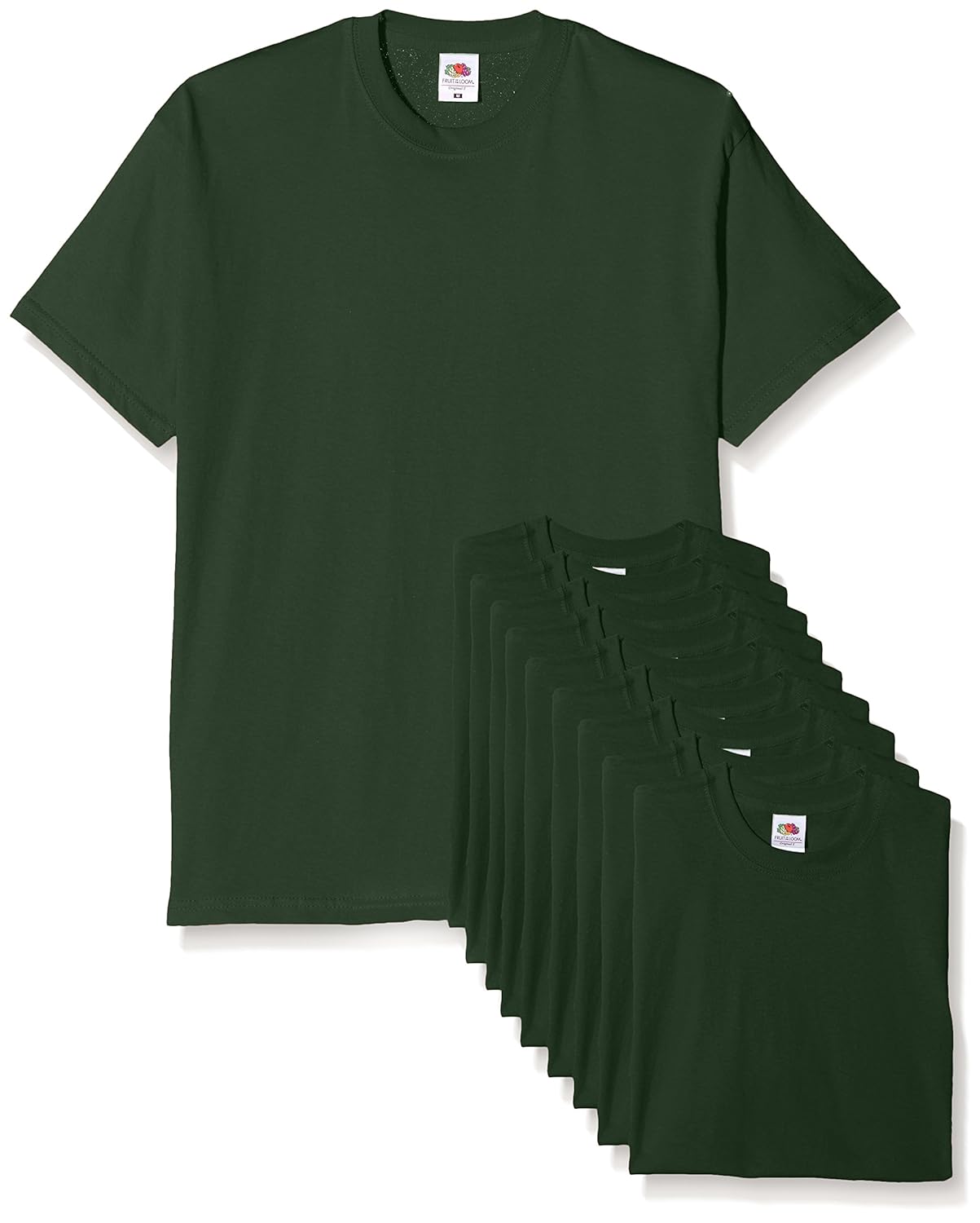 Fruit of the Loom Original T. T-Shirt, Bottle Green, S (Lot de 10) Homme