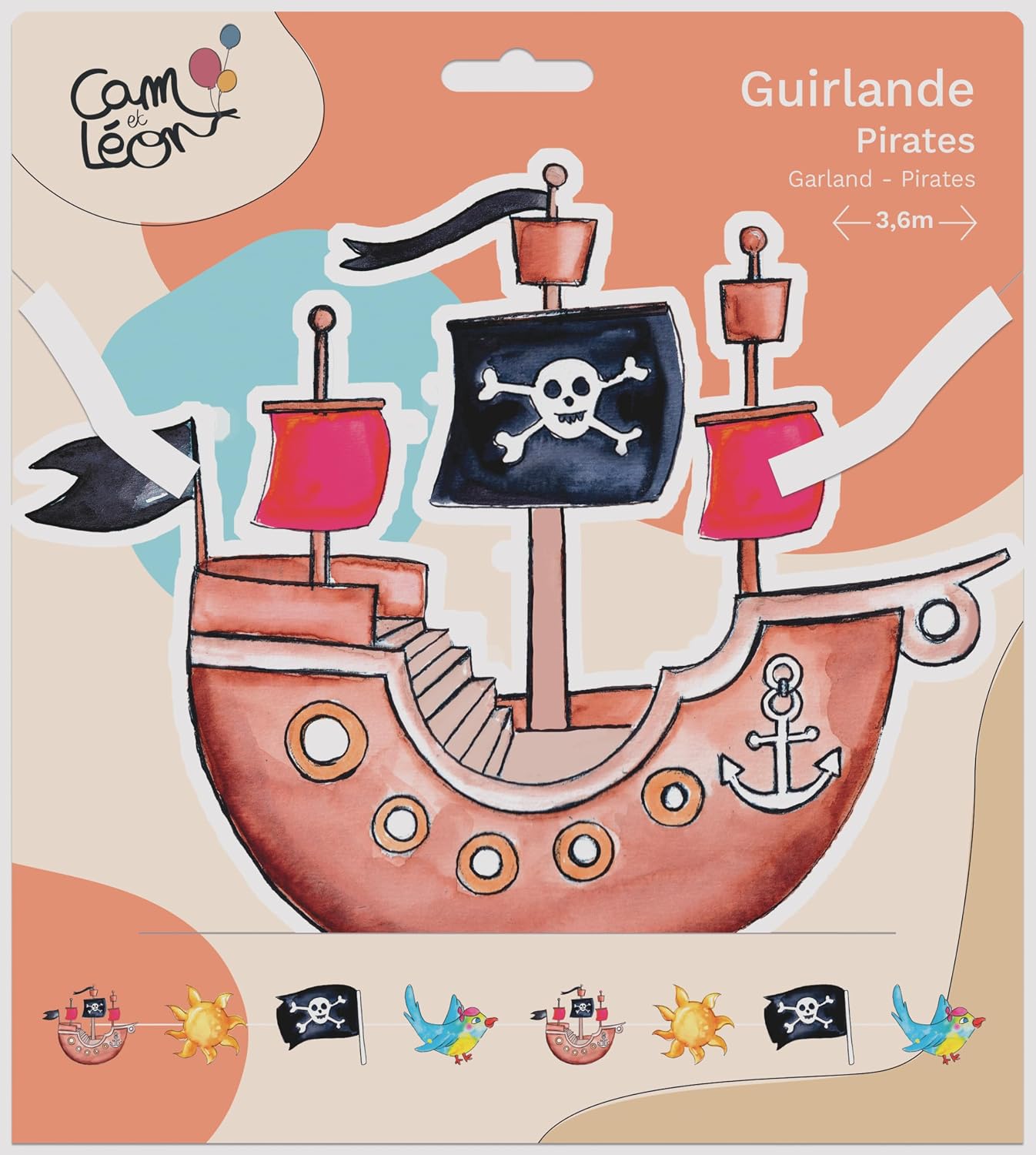 CAM ET Leon — Kit déco d’anniversaire pirate guirlande 3,6 m – Image 2