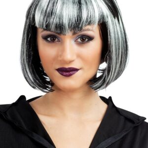 P'TIT CLOWN - Perruque Vampiresse Frange Pointue - Cheveux Synthétiques - Sans colle - Parfaite pour Déguisement d'halloween, Carnaval, Fêtes Costumées et Évènements à Thème