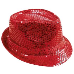 P'TIT CLOWN - 20194 - Chapeau Borsalino à Sequins - Sequins Hat - Carnaval, Festival, Nouvel An, Fêtes à Thèmes, Soirée Déguisée, Disco, Paillettes, Mariage, EVG - Adulte Unisexe - Rouge Brillant