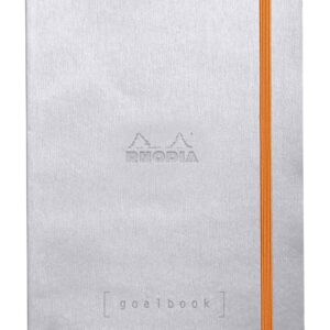 RHODIA 117741C - Carnet Souple Goalbook Argent - A5 14,8 x 21 cm - Pointillés Dot - 240 pages - Papier Clairefontaine Ivoire 90 g/m² - 2 Rubans, Fermeture Élastique - Simili Cuir