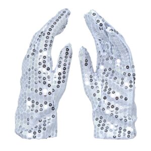 P'tit Clown - 23911 - Gants à Sequins - Accessoire Déguisement Disco, Cosplay, Spectacle, Carnaval, Fête Costumée, Soirée Déguisée - Argent