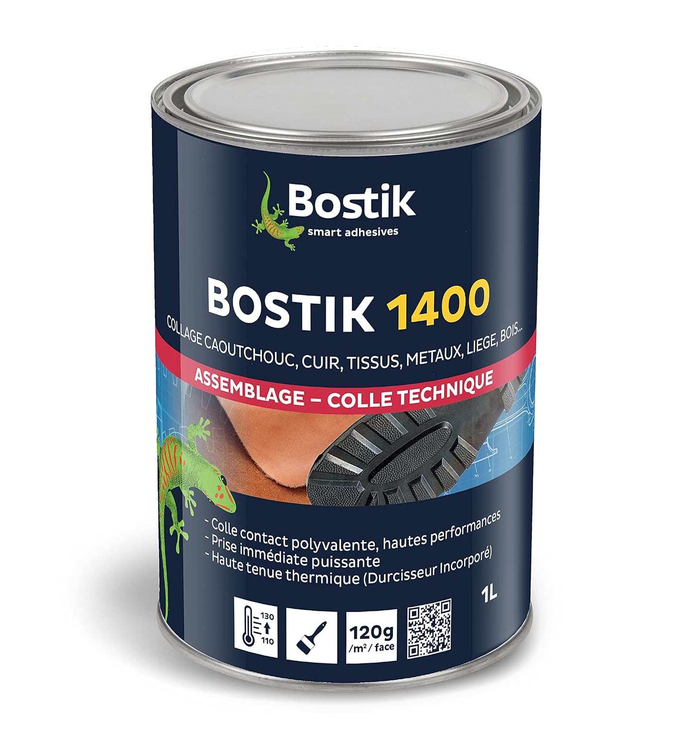 Bostik 1400 Colle Contact Liquide Multi-Usages – Prise Immédiate Puissante – Durcisseur Incorporé – Couleur : Ambré – Bidon de 1L