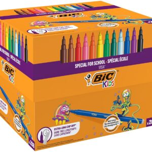 BIC Kids Visa Feutres de Coloriage à Pointe Fine, Lavables, Encre à base d'eau - Couleurs Assorties, Classpack de 288
