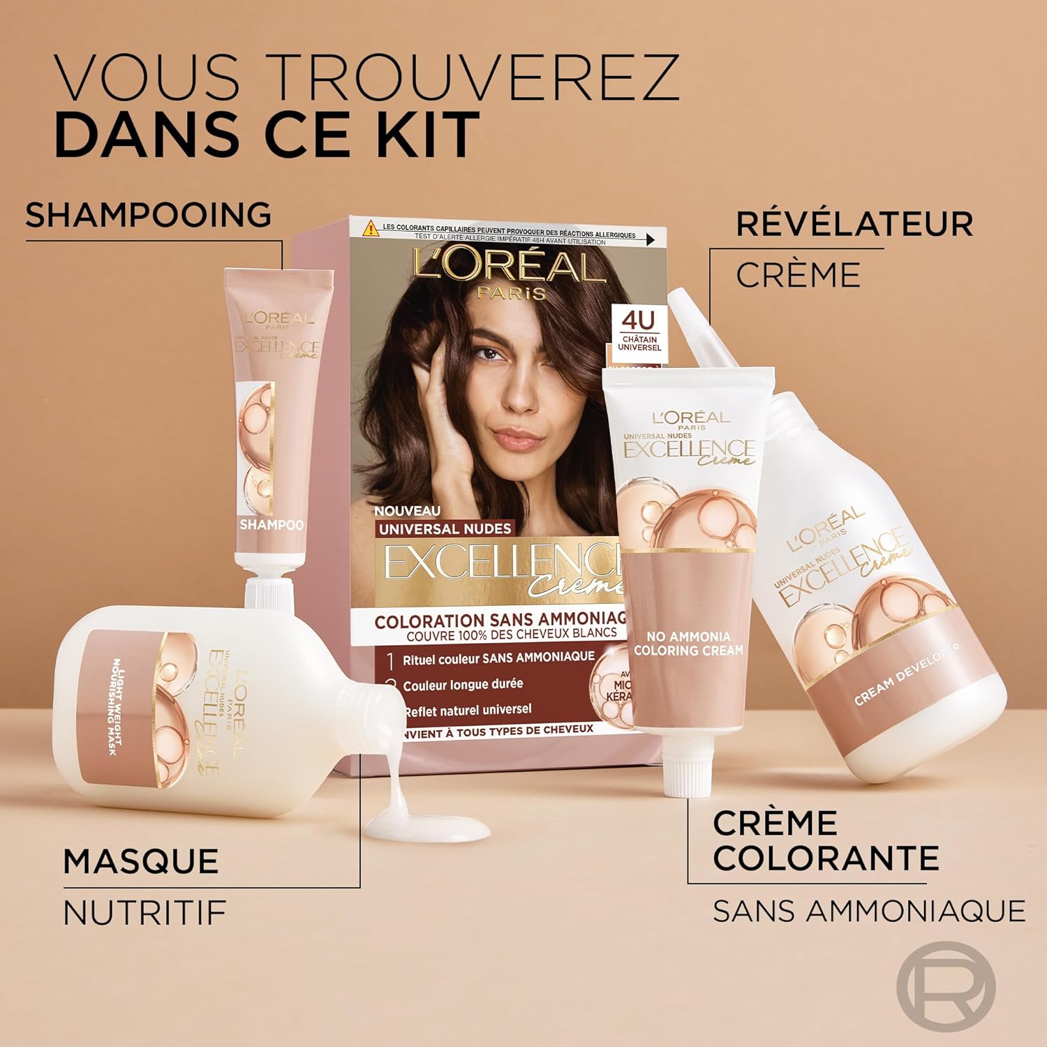 L'Oréal Paris Couleur Permanente Excellence Crèmes Universal Nude 8U Blond Clair Universel Couvre 100% Cheveux Blancs Longue Durée avec Micro-Kératine - 3 Teintes – Image 3