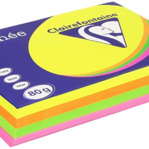 Clairefontaine Trophee Ramette de 500 feuilles papier couleur 80 g A4 Fluo Rose Jaune Vert Orange