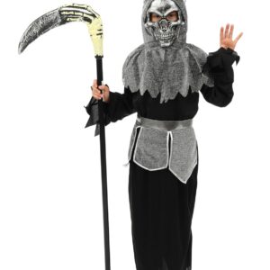 P'TIT CLOWN - Costume Messager de la Mort - Déguisement Faucheuse Enfant - Parfait Pour Halloween (Noir, Gris, 10-12 ans)