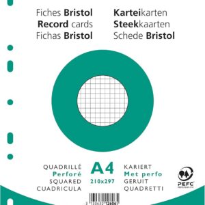 Exacompta - Réf. 12606E - Paquet de 50 fiches bristol quadrillées 5x5 perforées - sous film - compatibles avec imprimante jet d'encre, laser et photocopieur - format 210 x 297 mm - couleur blanc