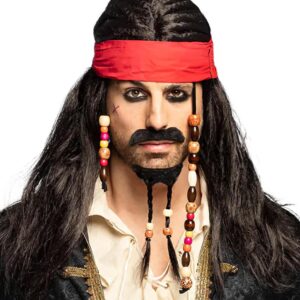 Perruque pirate avec bandana rouge homme - Noir - Taille Unique