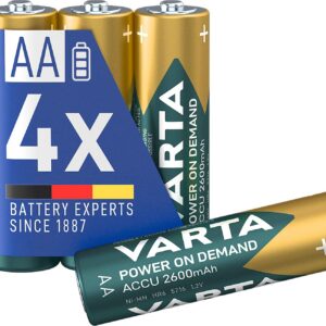 VARTA Piles rechargeables AA, lot de 4, Recharge Accu Power, 2600 mAh Ni-MH, sans effet mémoire, préchargées, prêtes à l'emploi