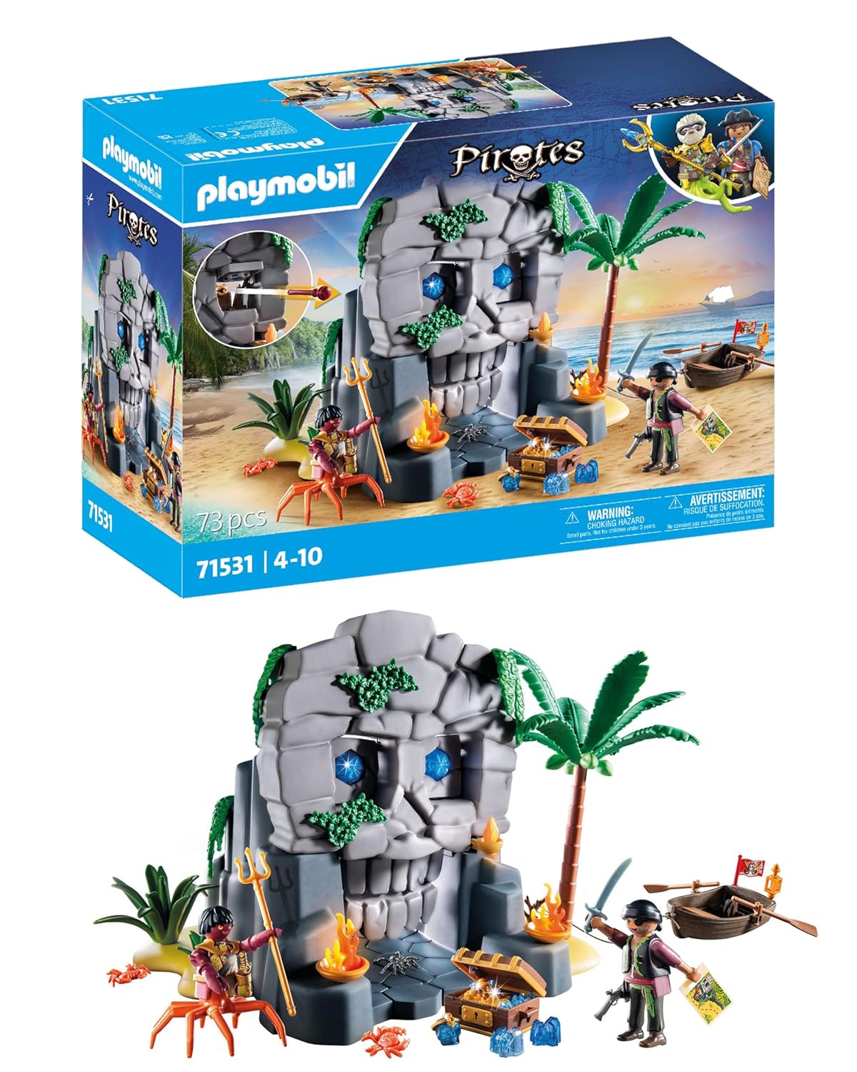 Playmobil 71531 Ile au trésor avec Pirate et Monstre Marin - Prenez Le Large et embarquez pour Une Chasse au trésor en mer - avec Un Pirate et Une dangereuse créature - Pirates - Dès 4 Ans