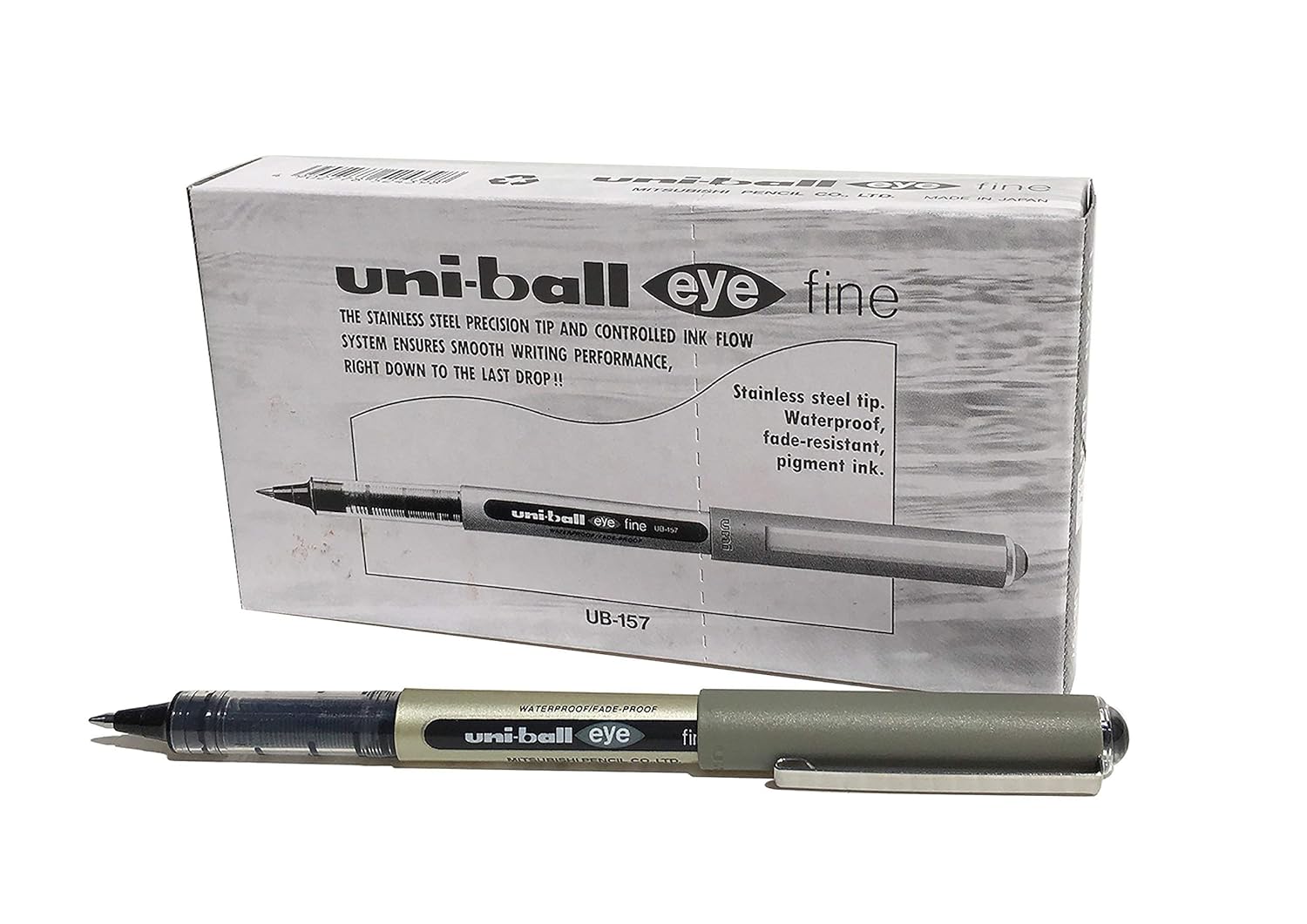 UNI-BALL - Uni Mitsubishi Pencil - 12 Stylos Uni-Ball Eye Fine UB-157 - Stylo Roller Encre Liquide Noire - Pointe 0,7 mm - Écriture Medium – Image 4