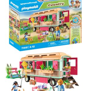 Playmobil 71441 Roulotte café Boutique - Country - avec 4 Animaux et 3 Personnages - Jouet fabriqué avec Plus de 80% de matériaux recyclés ou biosourcés en Moyenne. Dès 4 Ans