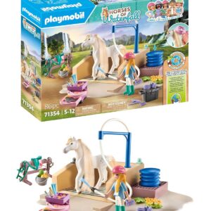 Playmobil 71354 Isabella & Lioness avec Aire de Lavage pour Chevaux - Horses of Waterfall - fabriqué avec Plus de 80% de matériaux recyclés ou biosourcés en Moyenne. Dès 5 Ans