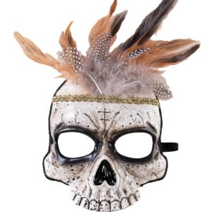 P'TIT CLOWN - 22188 - Demi Masque Vaudou Adulte - Masque Squelette - Accessoire Déguisement Halloween, Carnaval, Cosplay, Fête Costumée, Soirée Déguisée