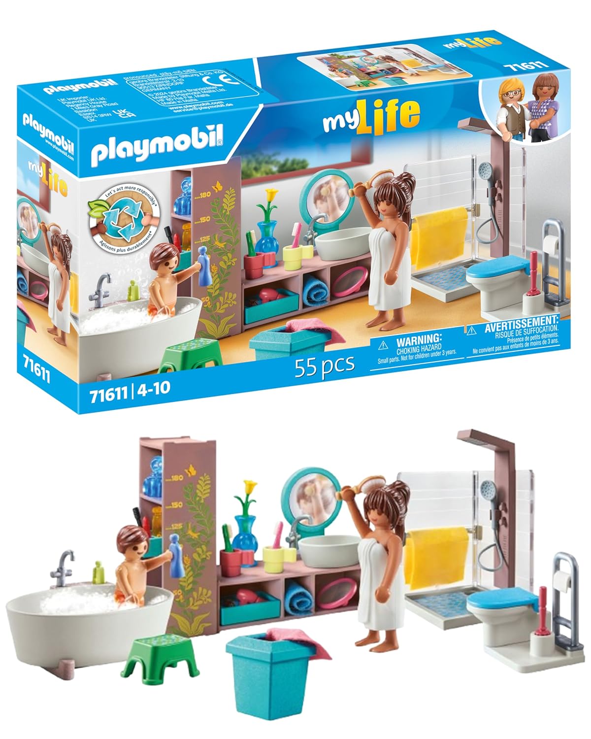 Playmobil 71611 Salle de Bains avec Douche et Baignoire - MyLife - Comprend Deux Personnages et des Accessoires - Dès 4 Ans