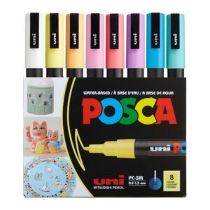 UNI POSCA PC3M — Lot de 8 stylos pointe fine couleurs douces