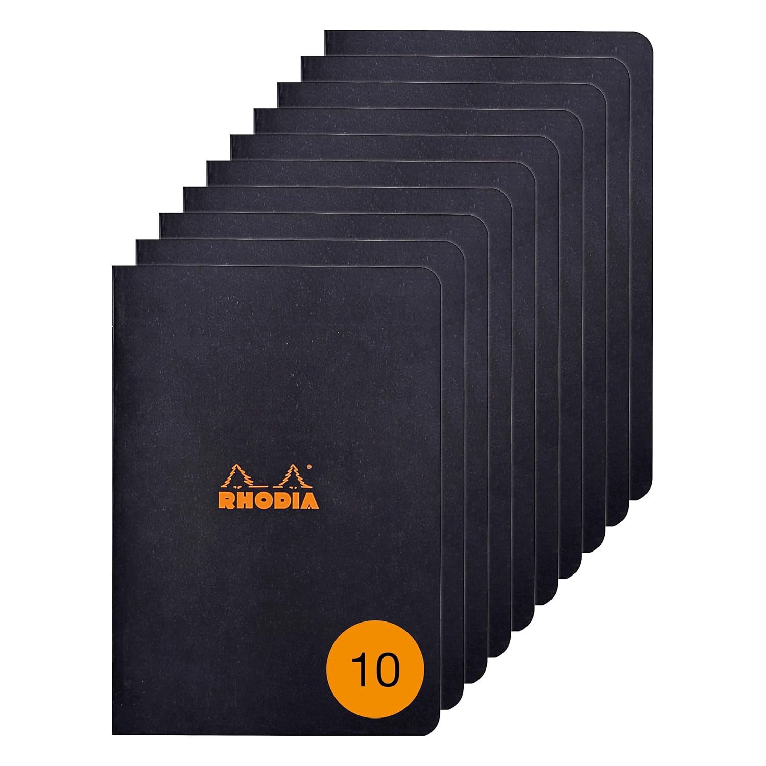 RHODIA 119189Cpack - Un lot de 10 Carnets Piqués Black - A5 - Ligné - 96 pages - Papier Clairefontaine Blanc 80 g/m² - Couverture en Carte Enduite Souple, Résistante et Imperméable
