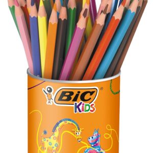 BIC Kids Evolution ECOlutions Crayons de Couleur Enfant, Parfait pour l'Ecole - Couleurs Assorties, Pot à Crayons x60