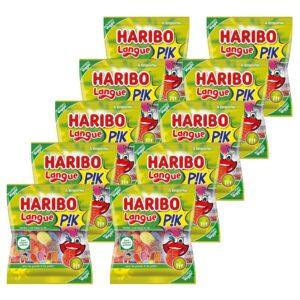 HARIBO - Langue Acide PIK - Bonbons Piquants - Sans Colorants Artificiels & Sans Gélatine - Sachets - 10 x 100 g