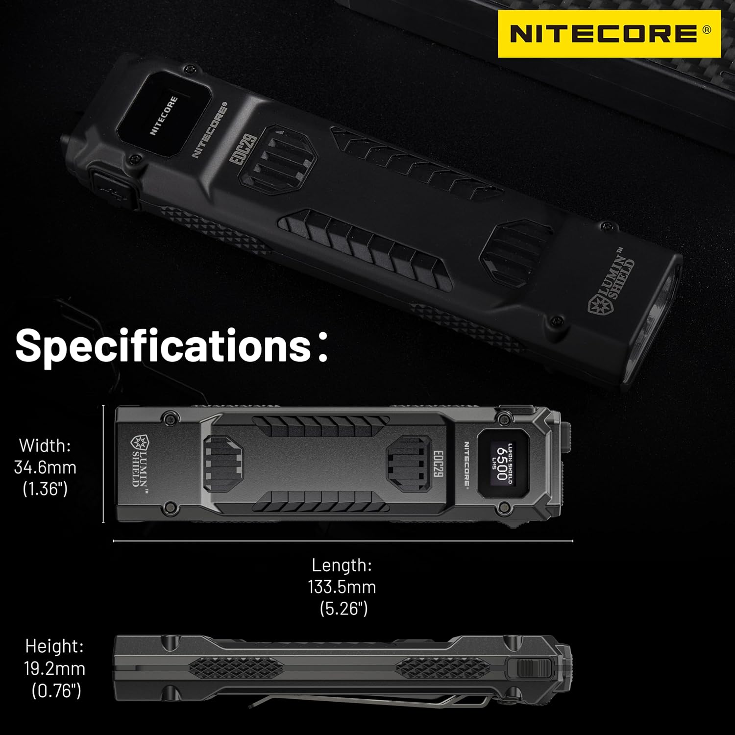 Nitecore EDC29 Lampe torche EDC ultra fine haute performance 6500 lumens avec porte-clés rétractable, Noir – Image 7