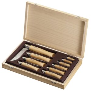 Opinel - Coffret Collection 10 Couteaux de Poche - N°02, 03, 04, 05, 06, 07, 08, 09, 10 et 12 - Lame Acier Inox, Manche Bois de Hêtre - Fabrication Française