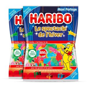 HARIBO Assortiments Gélifiés Doux Spectacle de l’Hiver – Bonbons Tendres sans Colorants Artificiels – lot de 2x 500g
