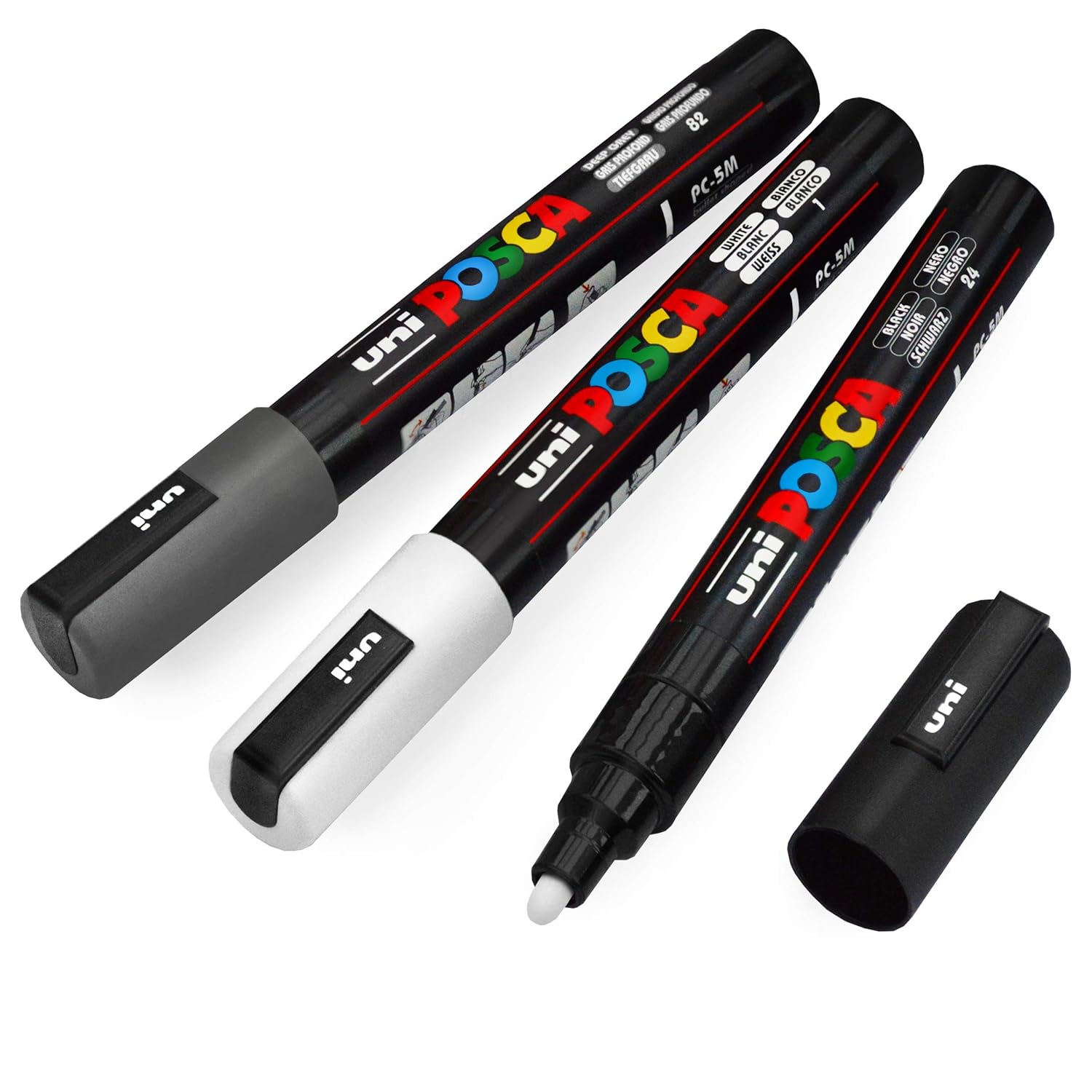 Posca Lot de 3 marqueurs de peinture moyenne - Tons neutres - 5 m - Marqueurs moyens avec pointes réversibles - Stylos de peinture acrylique pour fournitures artistiques - Peinture sur tissu