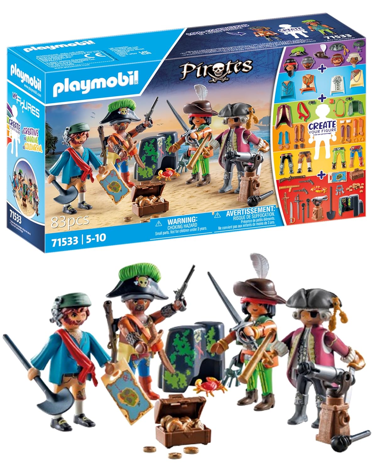 Playmobil 71533 MyFigures : Pirates - Prenez Le Large et embarquez pour Une Chasse au trésor en mer - Set de Plusieurs Personnages à Personnaliser - Pirates - Dès 5 Ans