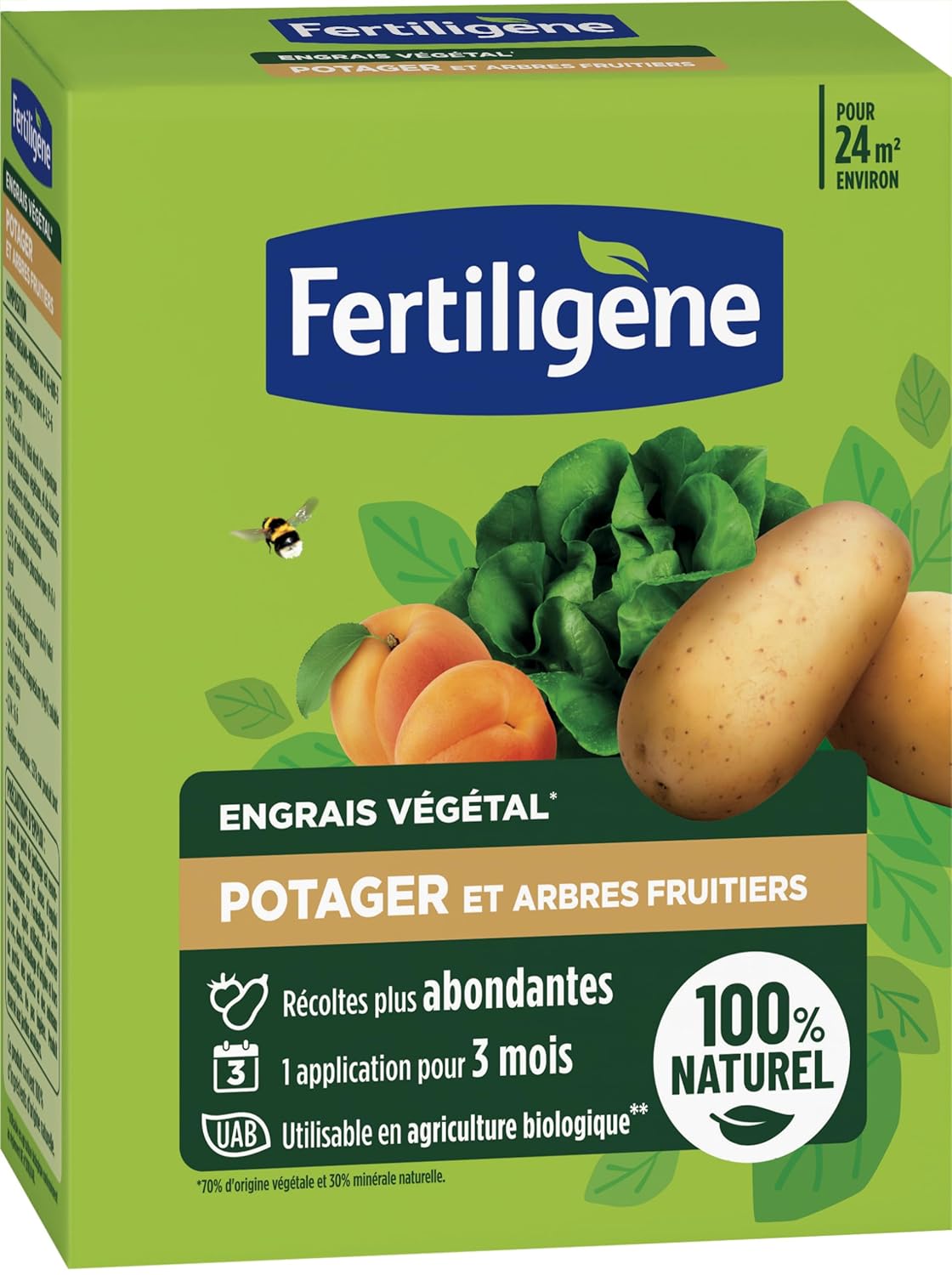 FERTILIGENE FEGPOT12 - Engrais Végétal Potager et Arbres Fruitiers 1,2 kg - Des récoltes plus abondantes - Seulement 1 application en 3 mois - Jusqu'à 24 m² environ -Produit 100% naturel avec zéolite