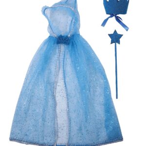 P'TIT CLOWN - Set de Déguisement Princesse Enfant à Paillettes - Parfait pour Carnaval, Fêtes Costumées et Évènements à Thème - Taille Unique (Bleu)