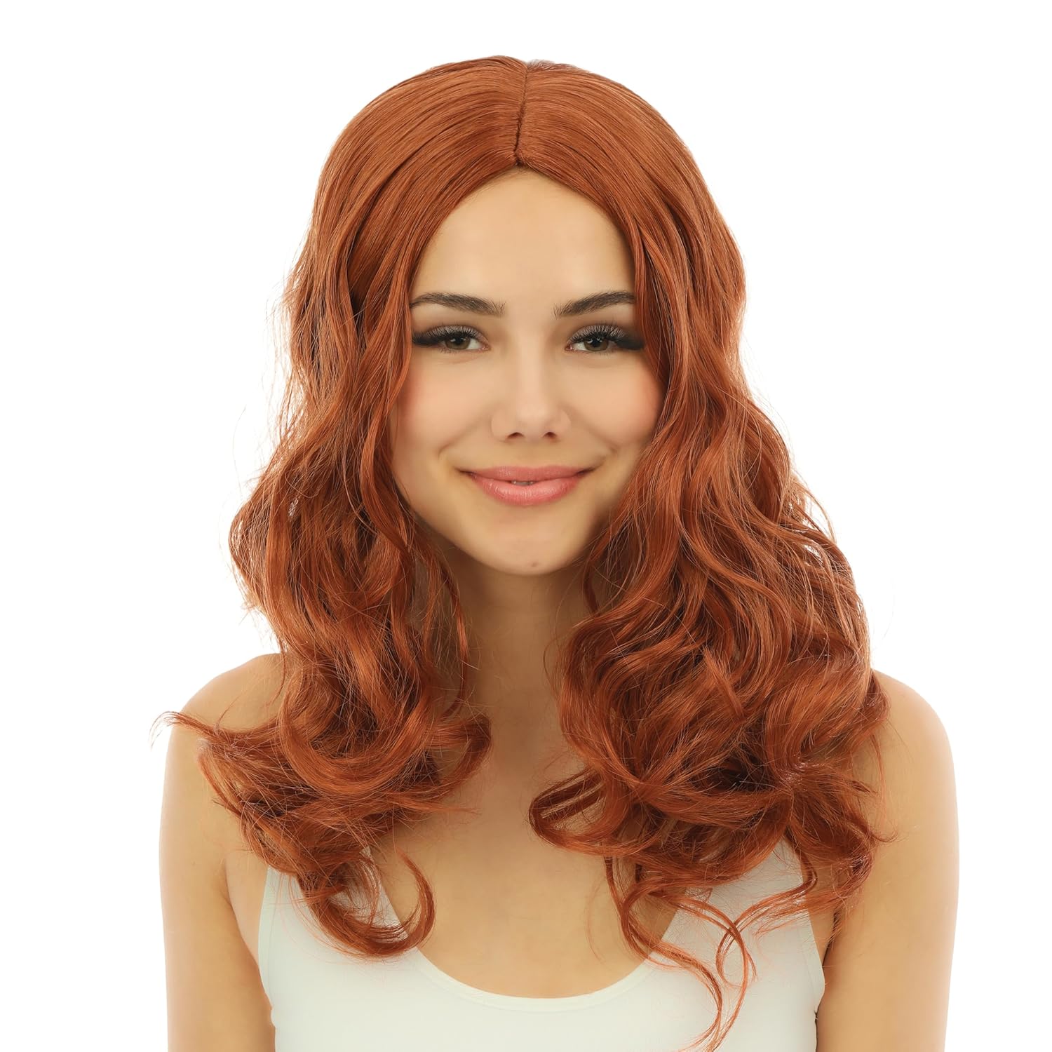 P'tit Clown - 23979 - Perruque Longue Bouclée - Long Curly Wig - Accessoire Déguisement Carnaval, Soirées Costumées, Cosplay, Manga, Halloween - Adulte Femme - Cheveux Synthétiques – Roux