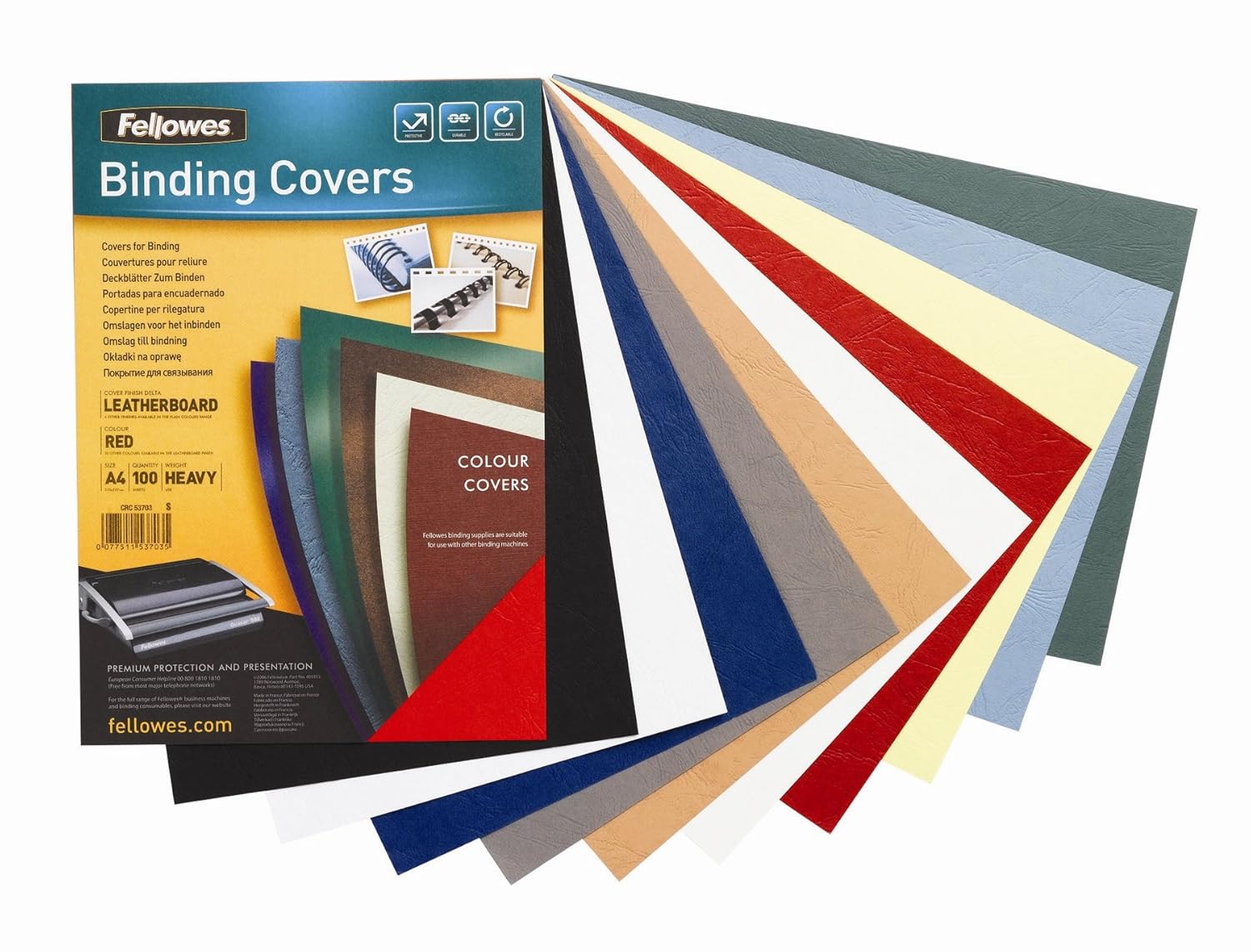 Fellowes - 5371305 - Pack de 100 Couvertures Grain Cuir - A4 - Bleu Royal – Image 3