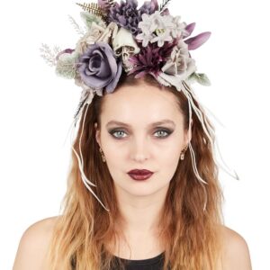 P'TIT CLOWN - Serre-Tête Fleurs avec Crâne - Accessoire Effrayant et Élégant pour Halloween et Déguisements - Parfait pour Soirées à Thème et Cosplay