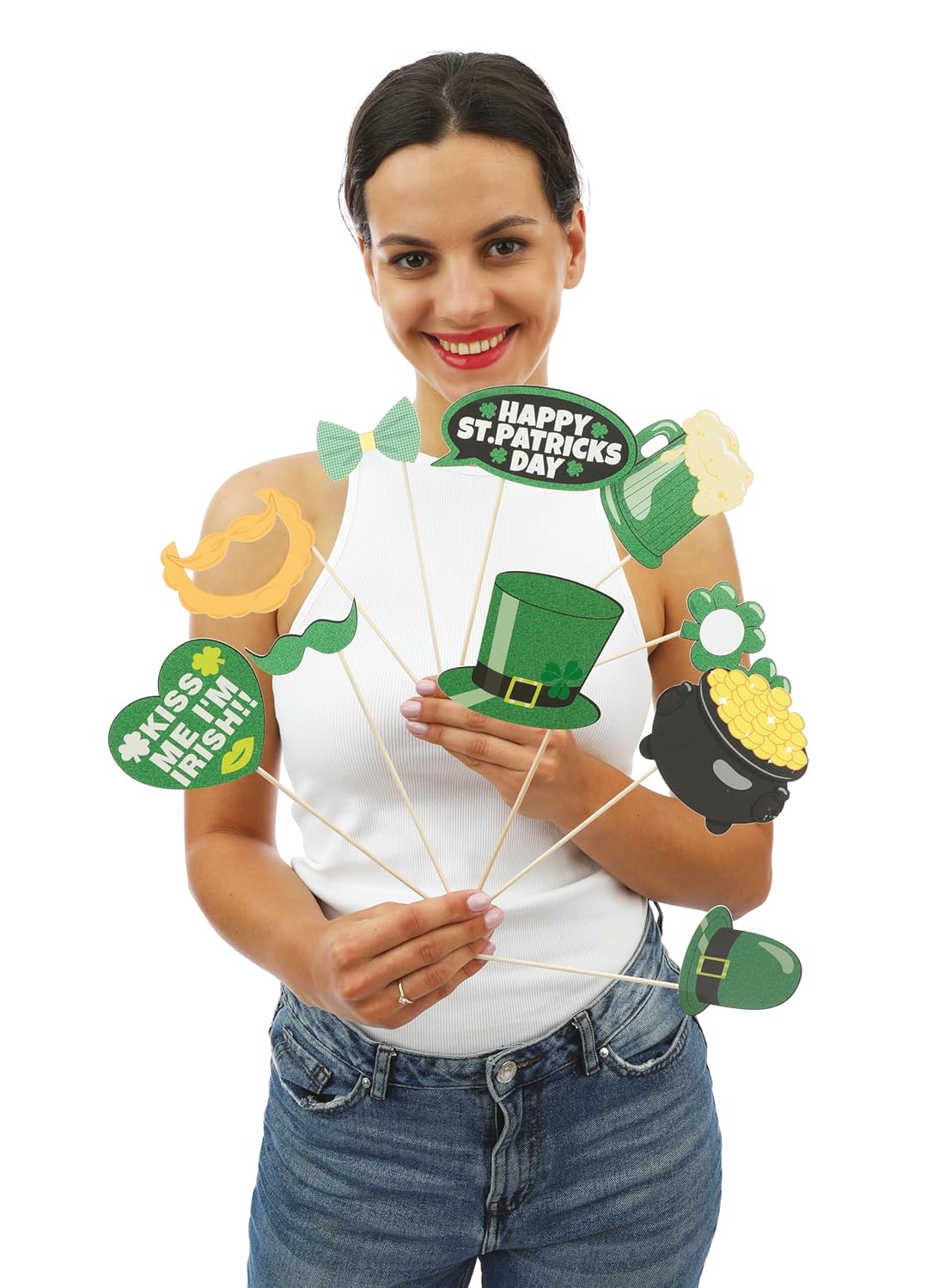 P'TIT CLOWN - 23250 - Photobooth Saint Patrick - Lot de 10 - Accessoire de Déguisement parfait pour les Évènements sur le Thème de l'Irlande - Papier - Vert