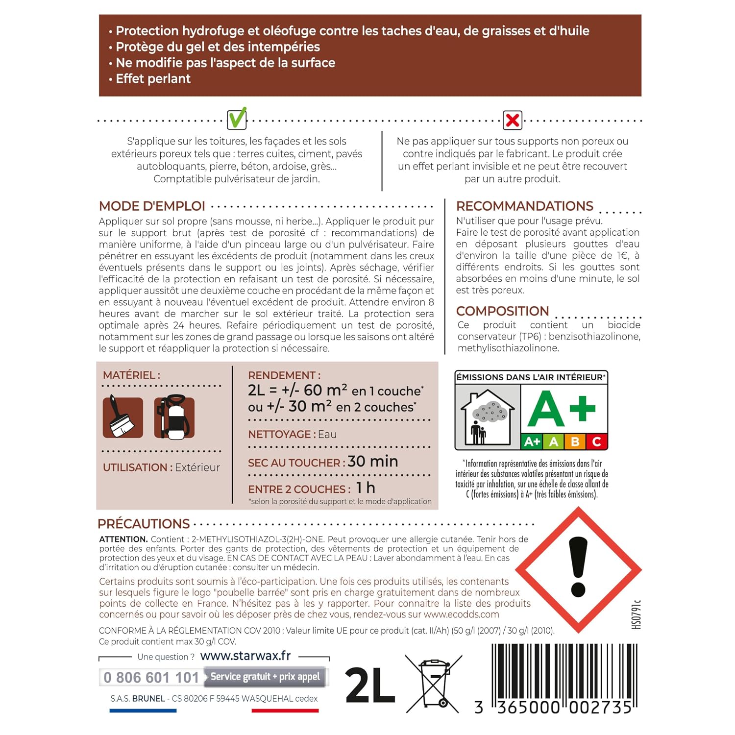 STARWAX — Imperméabilisant toitures, murs et sols extérieurs 2L – Image 6